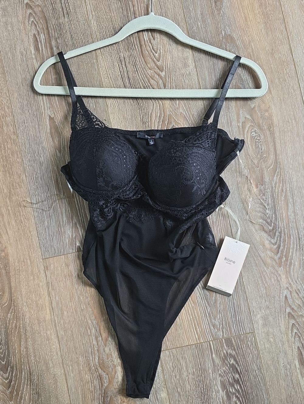 NEW Blashe Sz S Black Lace Push-Up Bodysuit with Adjustable Straps